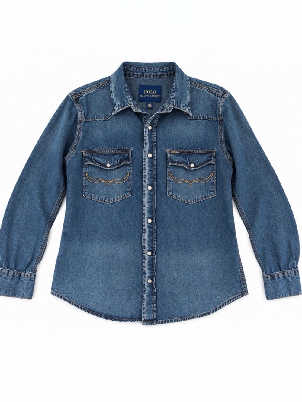Polo Ralph Lauren Denim Western Shirt Women’s 100% Cotton Blue SZ L - Picture 1 of 8
